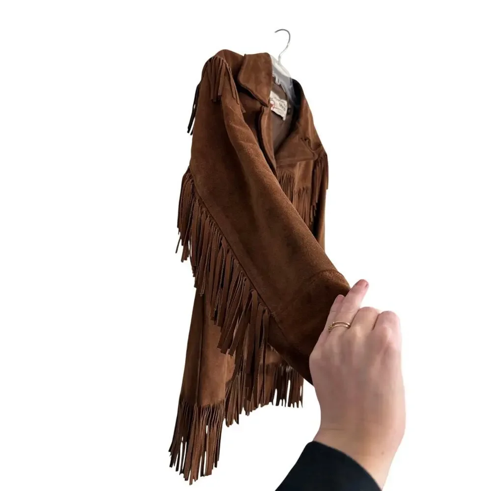 Vintage Brown Suede Leather Fringe The Leather Shop Sears Jacket Sz 18 GS - Picture 2 of 9
